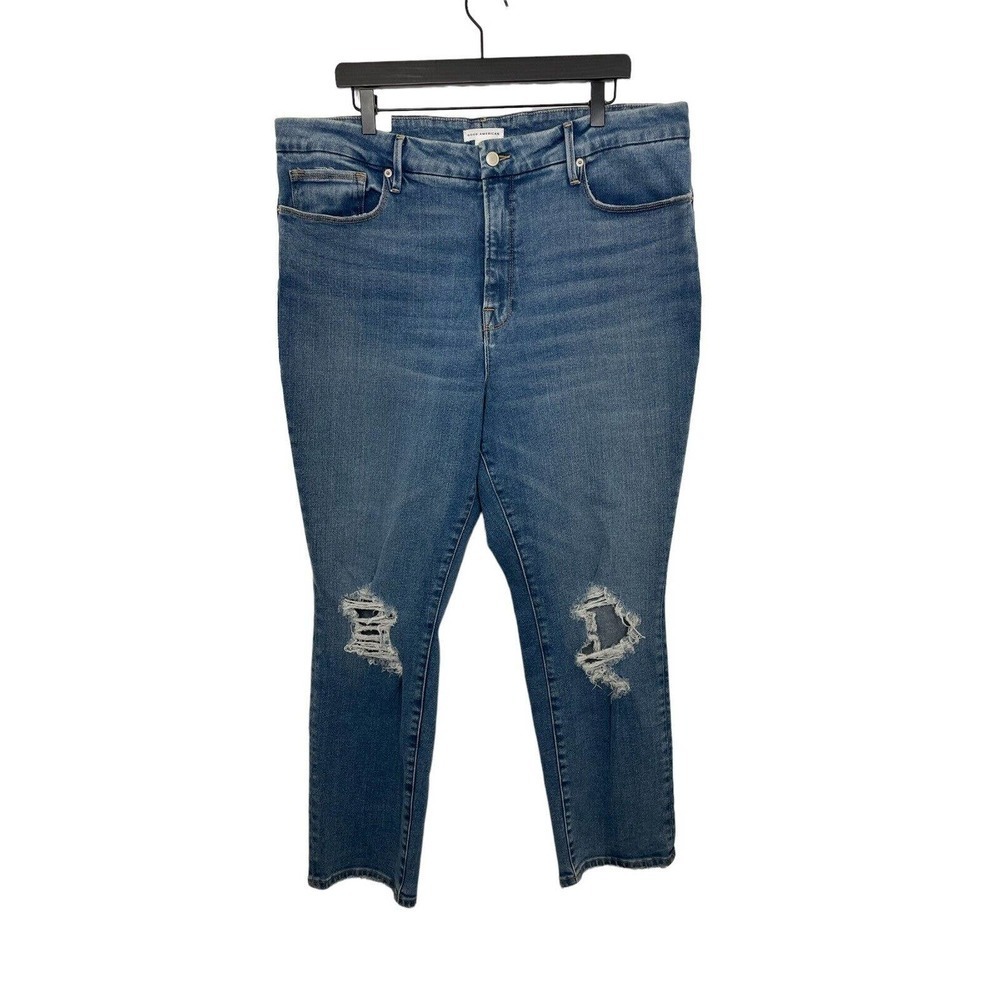 Good American Women’s Distressed Skinny Jeans Medium Wash Size 18 New